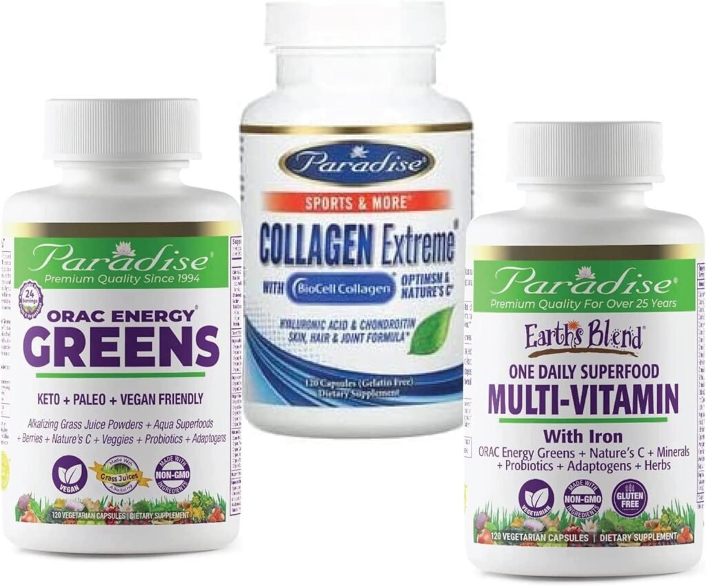 Paradise Herbs ORAC Energy Greens, Multi-Vitamin with Iron  Collagen Extreme Bulk Bundle