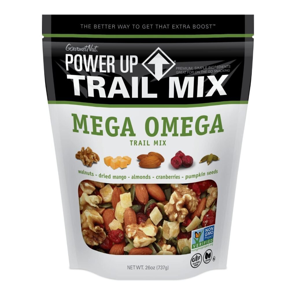 Power Up Premium Trail Mix - Mega Omega Trail Mix 14oz, Gluten Free, Vegan, Non-GMO