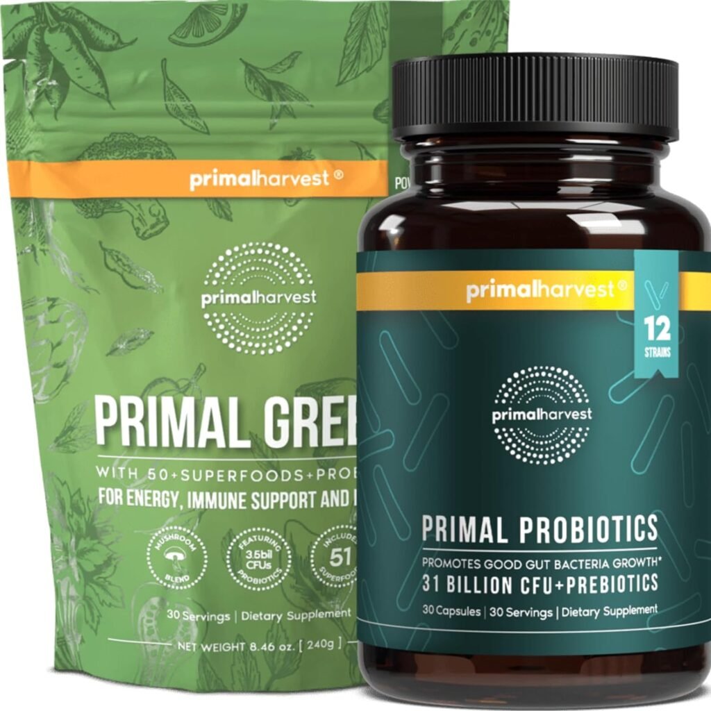 Primal Harvest Greens Powder  Probiotics Supplements for Men, Bundle