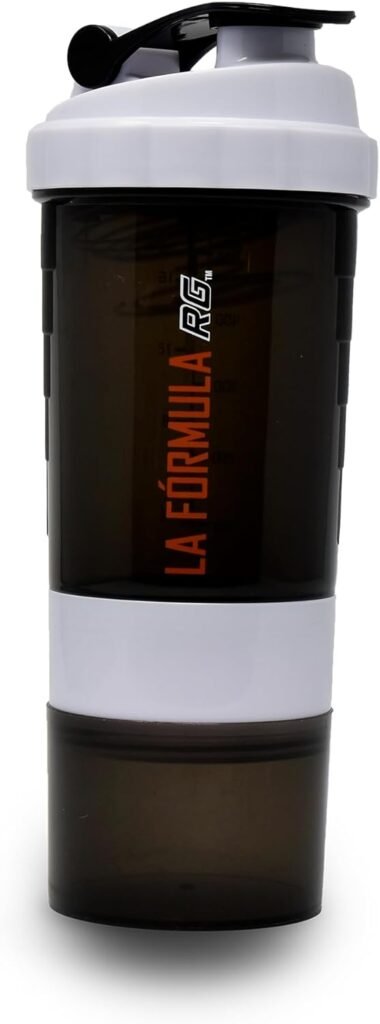 RG LIFE  NUTRITION La Formula – Shaker Bottle for Protein Powder Shakes and Mixes, Includes Special Compartments to Store your Capsules and Protein (16 Oz)