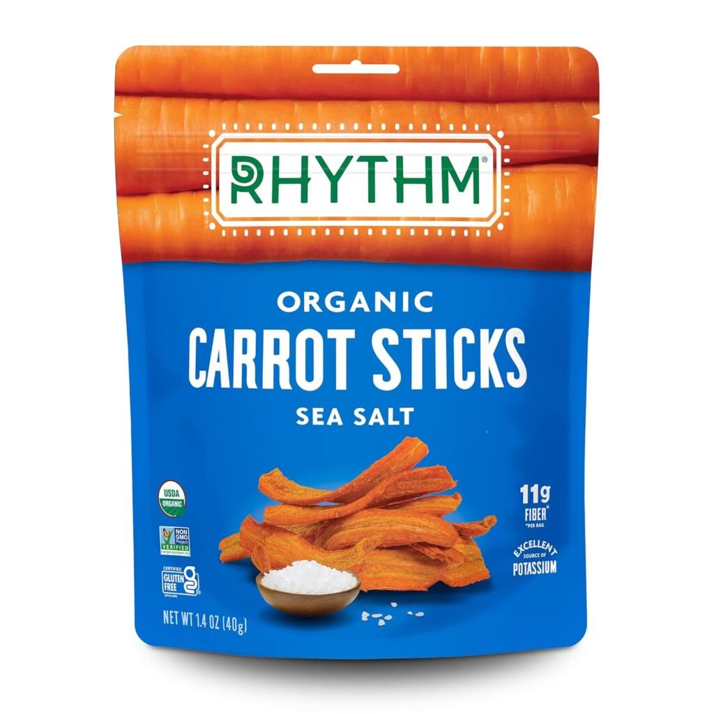 Rhythm Superfoods Carrot Sticks, Salted, Organic  Non-GMO, 1.4 Oz, Vegan/Gluten-Free Vegetable Superfood Snacks