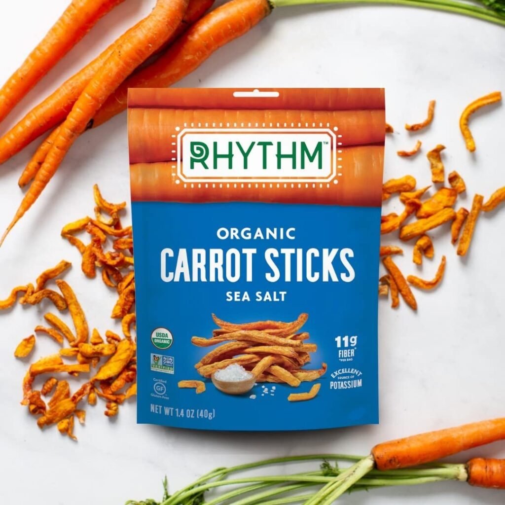 Rhythm Superfoods Carrot Sticks, Salted, Organic  Non-GMO, 1.4 Oz, Vegan/Gluten-Free Vegetable Superfood Snacks