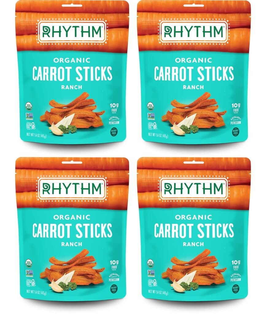 Rhythm Superfoods Carrot Sticks, Salted, Organic  Non-GMO, 1.4 Oz, Vegan/Gluten-Free Vegetable Superfood Snacks