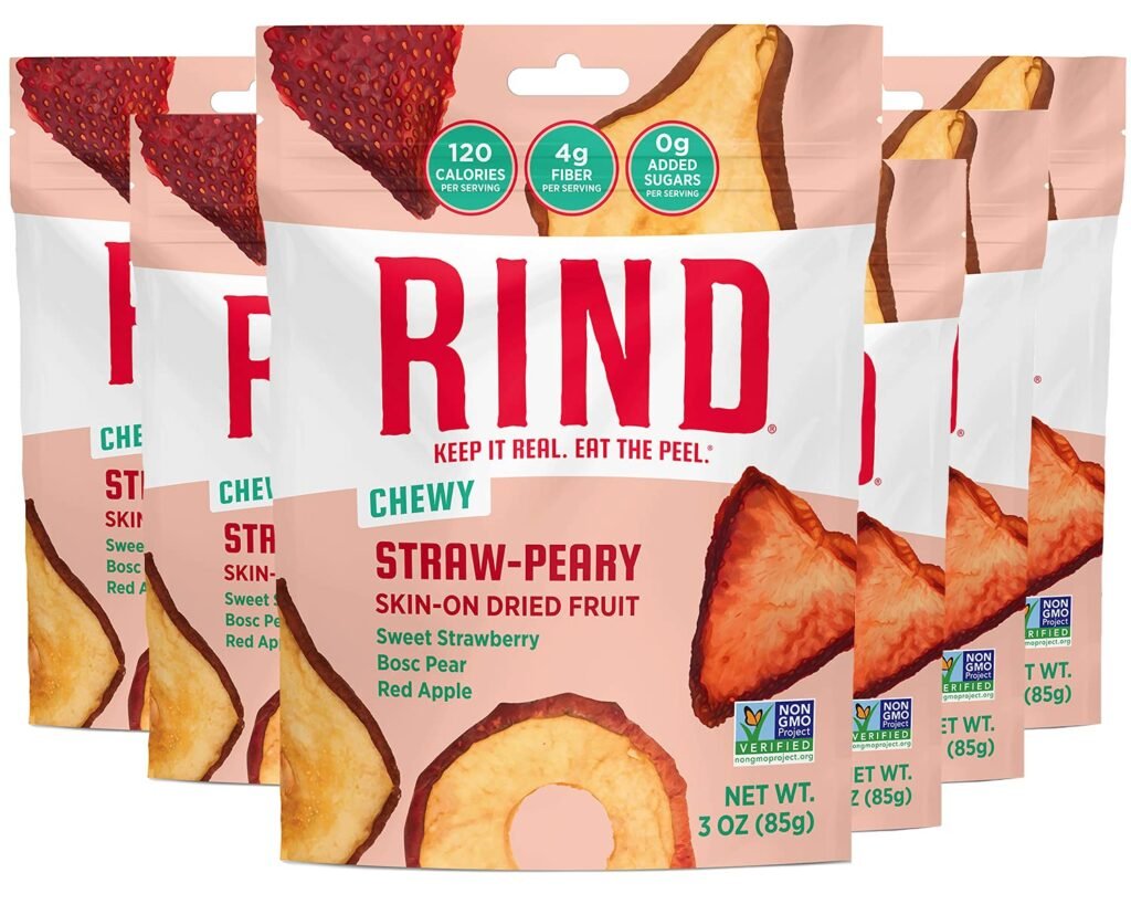 RIND Snacks | Straw-Peary | Strawberry, Apple  Pear | Dried Fruit Superfood | Chewy Snack | No Sugar Added | All Natural | High in Fiber | Gluten Free | Vegan | Paleo | Fruit Snacks | 3 oz | 12 Pack