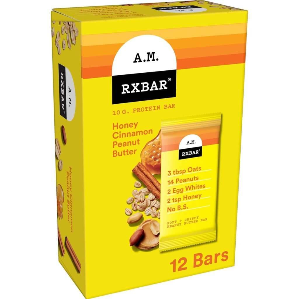 RXBAR A.M. Protein Bars, Protein Snack, Breakfast Bars, Honey Cinnamon Peanut Butter, 23.2oz Box (12 Bars)