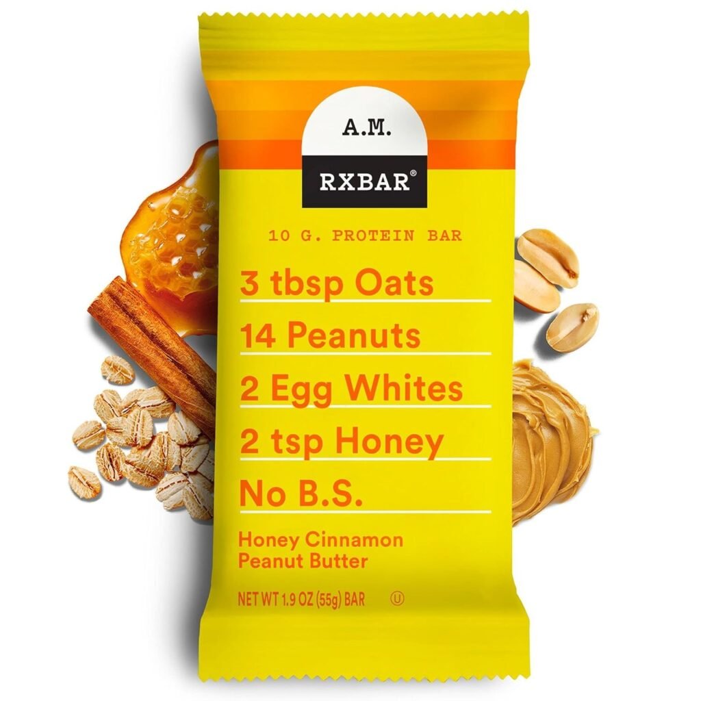 RXBAR A.M. Protein Bars, Protein Snack, Breakfast Bars, Honey Cinnamon Peanut Butter, 23.2oz Box (12 Bars)