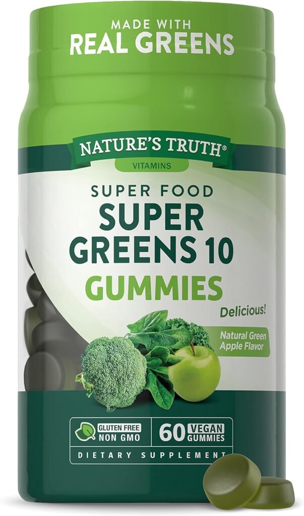 Super Greens Gummies | 60 Count | Vegan, Non-GMO  Gluten Free | Made with Real Greens | Natural Apple Flavor | by Natures Truth