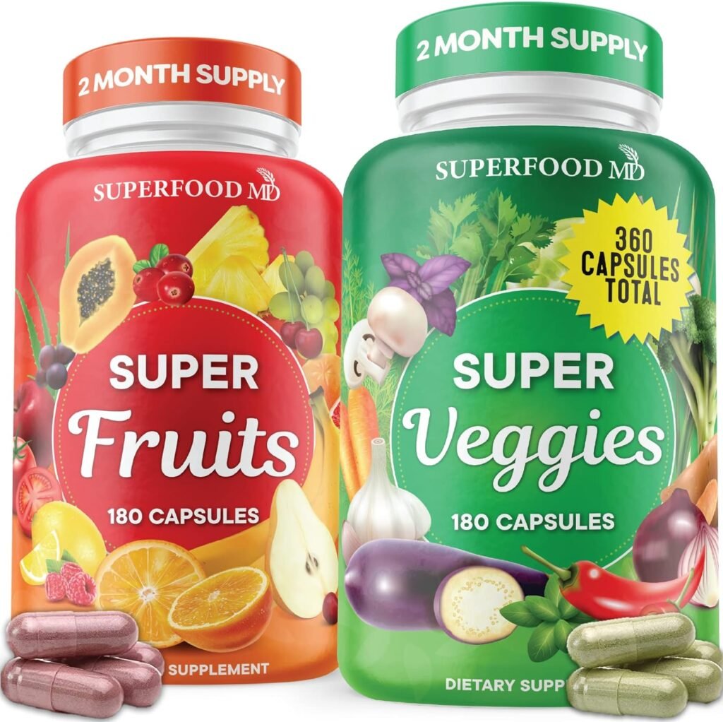 Superfood Fruit and Veggie Supplement - 360 Whole Super Fruit and Vegetable Supplements  Vitamin, Natures Energy Balance, Soy Free, Vegan Capsules - 180 Count (Pack of 2)