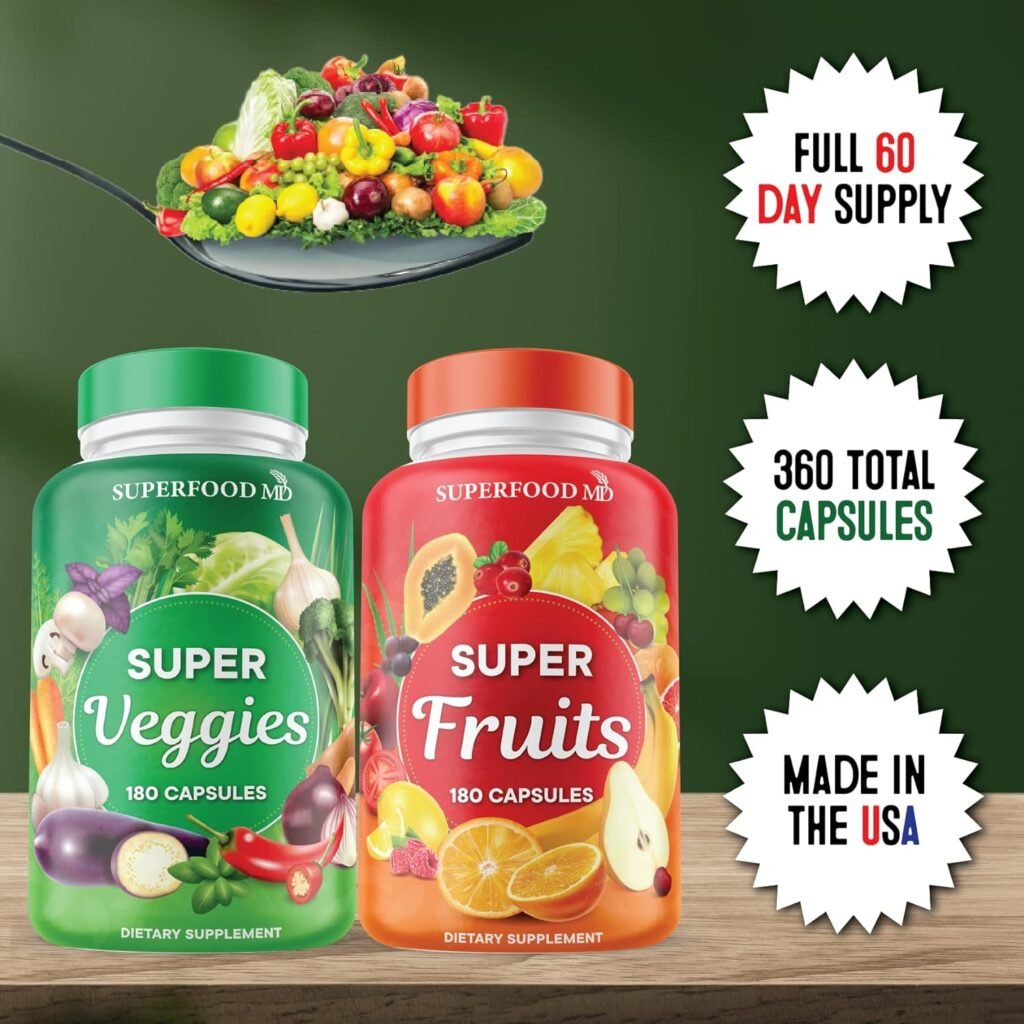 Superfood Fruit and Veggie Supplement - 360 Whole Super Fruit and Vegetable Supplements  Vitamin, Natures Energy Balance, Soy Free, Vegan Capsules - 180 Count (Pack of 2)