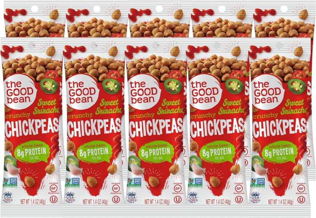 The Good Bean Crunchy Chickpeas - Sweet Sriracha - (10 Pack) 1.4 oz Packet - Roasted Chickpea Beans - Vegan Snack with Good Source of Plant Protein and Fiber