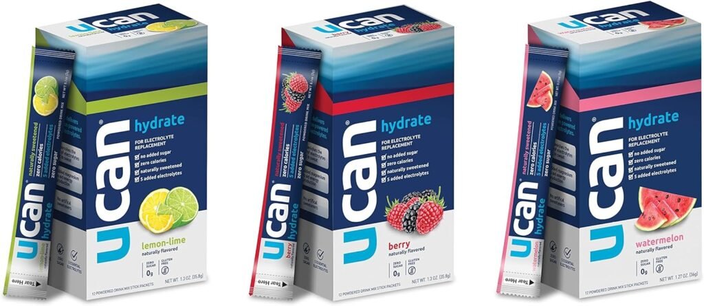 UCAN Lemon Lime, Berry,  Watermelon Hydrate Stick Pack Bundle - Great for Running, Training, Fitness, Cycling, Crossfit  More | Sugar-Free, Vegan,  Keto Friendly Energy Supplement