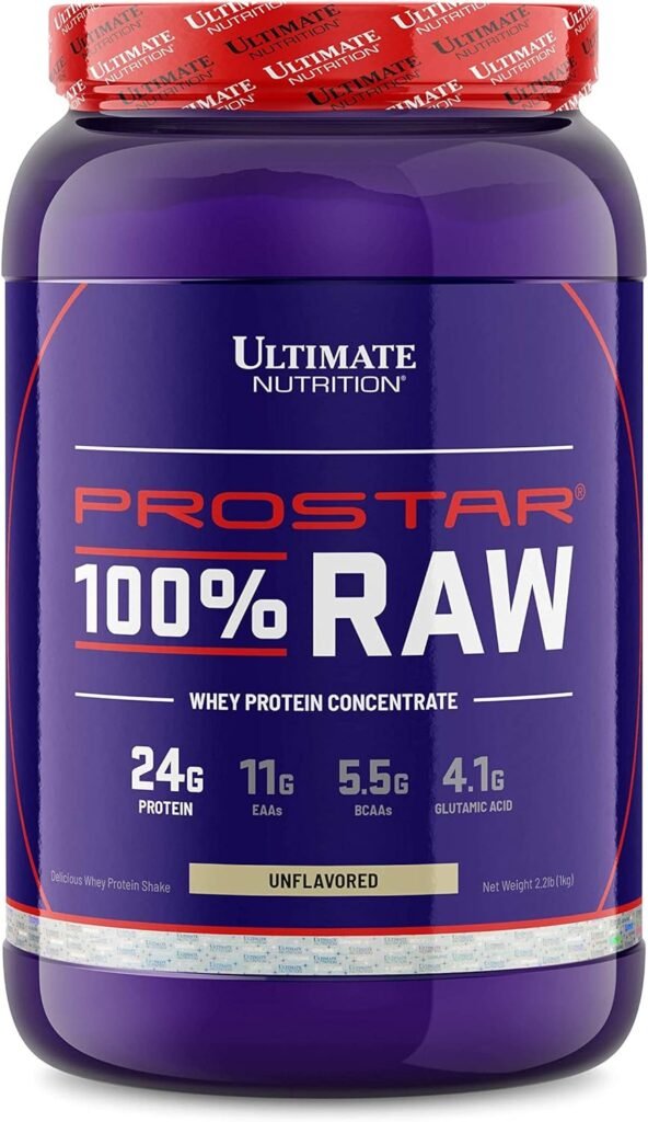 Ultimate Nutrition Prostar Raw Whey Protein Concentrate Powder, Low Carb, Low Fat, Keto Friendly, 24 Grams of Protein Per Serving with 5.5 Grams of BCAAs,Unflavored, 67 Servings, 4.4 Pounds