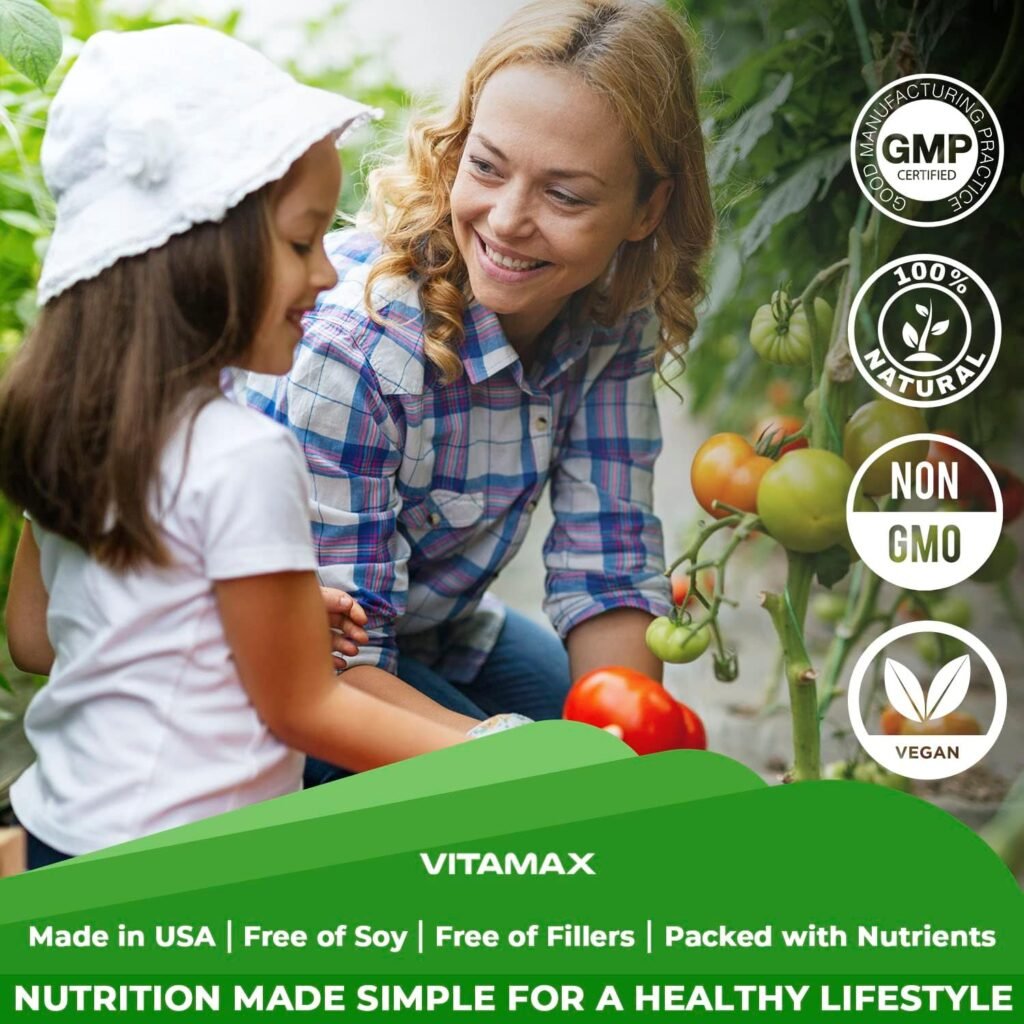 Vitamax Super Fruit and Vegetable Supplements – Organic Whole Superfood Vitamins  Minerals – 90 Veggie and 90 Fruit Capsules for Women, Men, and Kids - Soy Free – Made in The USA