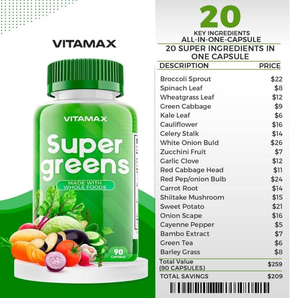 Vitamax Super Fruit and Vegetable Supplements – Organic Whole Superfood Vitamins  Minerals – 90 Veggie and 90 Fruit Capsules for Women, Men, and Kids - Soy Free – Made in The USA