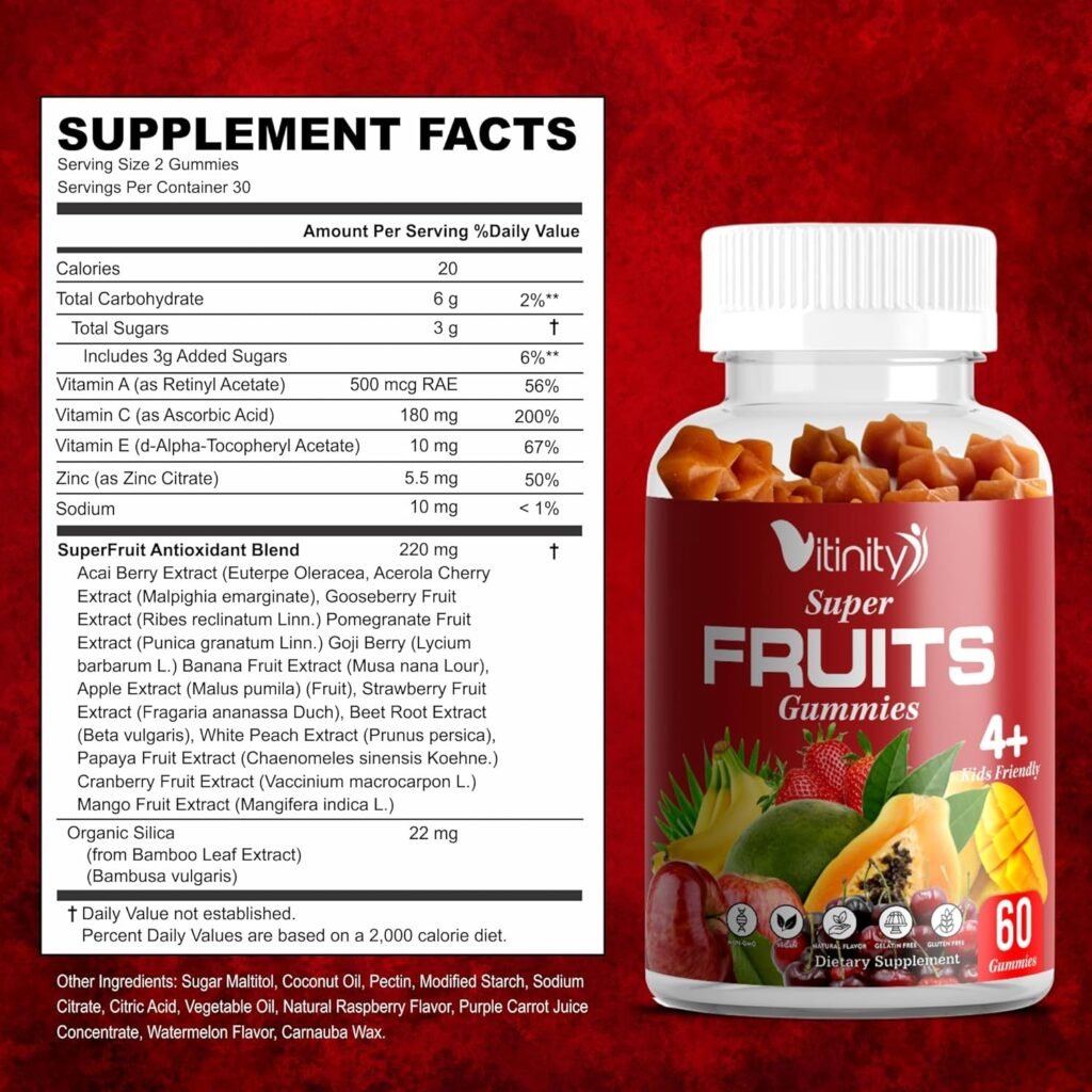 VITINITY Fruits and Veggies Gummies - Superfood Vegetable Vitamin Supplement for Women and Men - with a Blend of Fruit and Greens for Daily Health