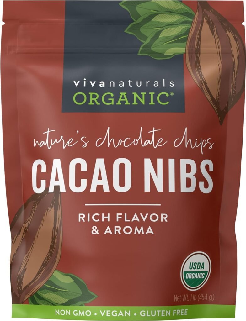 Viva Naturals Organic Cacao Nibs, 1 Lb - Certified Keto and Vegan Superfood, Perfect for Gluten Free Baking, Cacao Nib Smoothies and Healthy Snacks, Premium Criollo Beans, Non-GMO