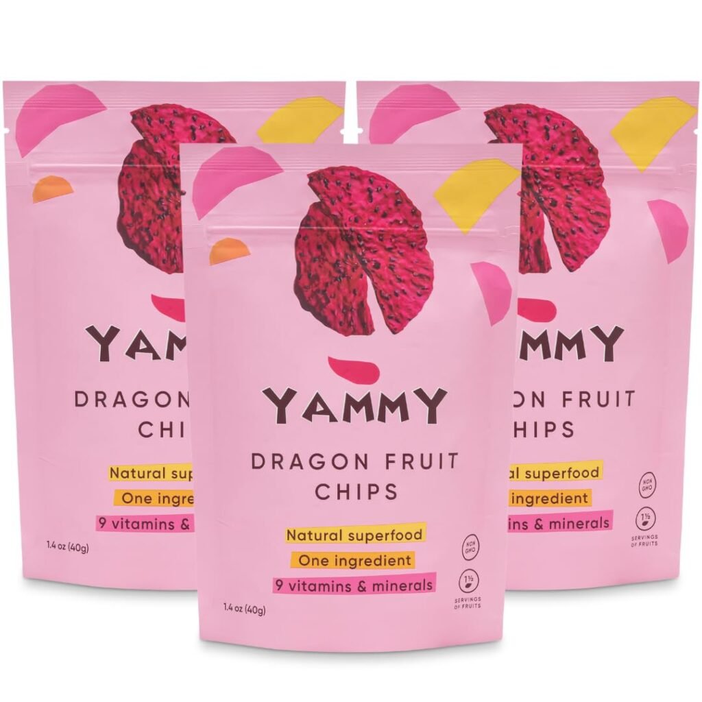 Yammy Dried Dragon Fruit Chips (Pack of 3) for Drinks, Refreshers, 1 Ingredient Superfood Snack, Healthy, Dehydrated Pitaya Pieces, Yummier Than Freeze Dried Dragonfruit Chunks, Gluten Free, Vegan