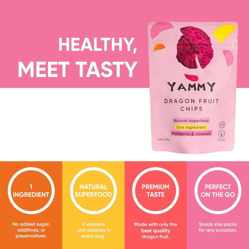 Yammy Dried Dragon Fruit Chips (Pack of 3) for Drinks, Refreshers, 1 Ingredient Superfood Snack, Healthy, Dehydrated Pitaya Pieces, Yummier Than Freeze Dried Dragonfruit Chunks, Gluten Free, Vegan