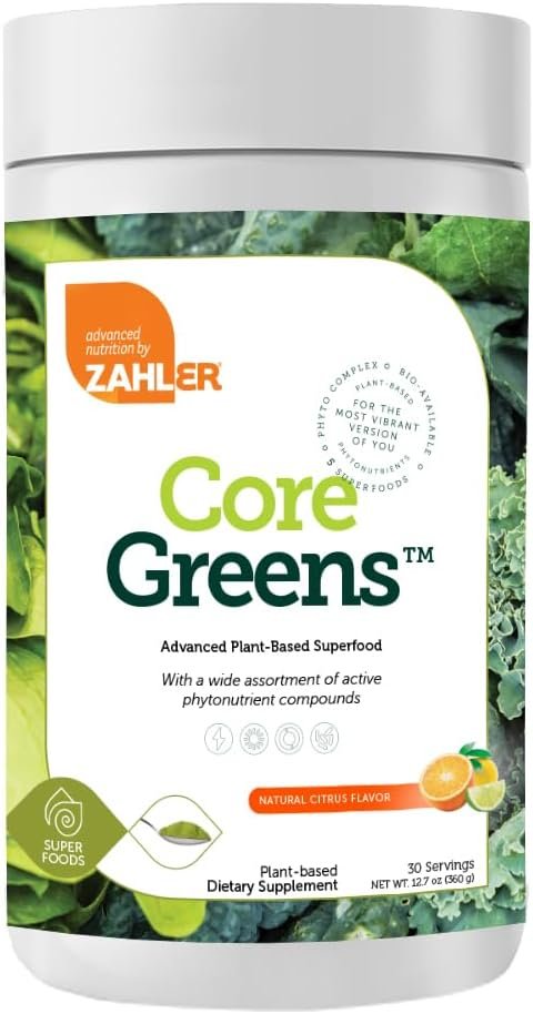 Zahler Core Greens Powder Nutrition Supplements - Superfood Powder - Super Green Juice  Smoothie Mix - Phytonutrient Rich Super Greens Powder with Spirulina, Chlorophyll  More, Natural Citrus Flavor