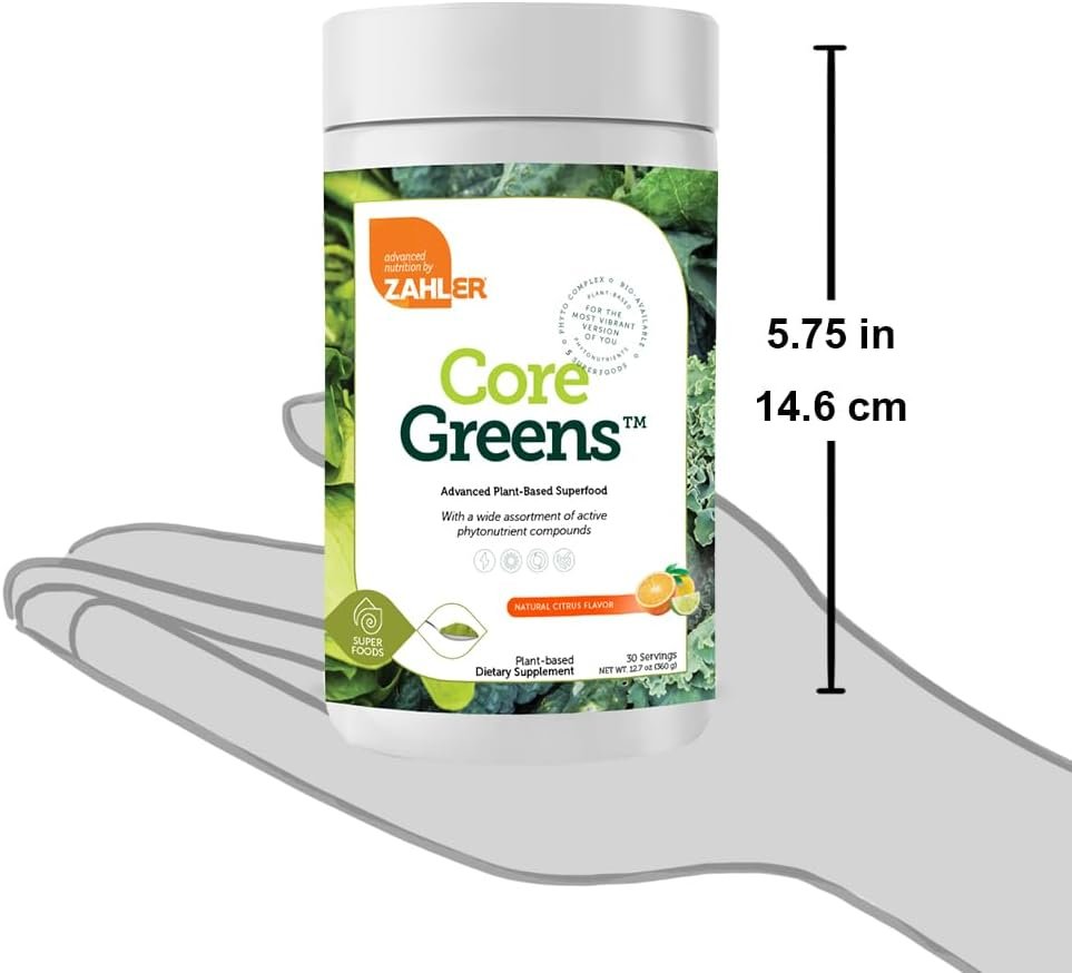 Zahler Core Greens Powder Nutrition Supplements - Superfood Powder - Super Green Juice  Smoothie Mix - Phytonutrient Rich Super Greens Powder with Spirulina, Chlorophyll  More, Natural Citrus Flavor